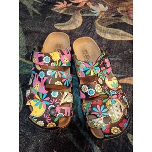 Maibulun Women's US 5.5 Colorful Floral Boho Strappy Comfort Slide Clog Sandals